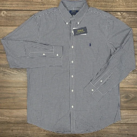 Polo Ralph Lauren Classic Fit Stretch Poplin Shirt Navy Gingham Check Sz XL NEW